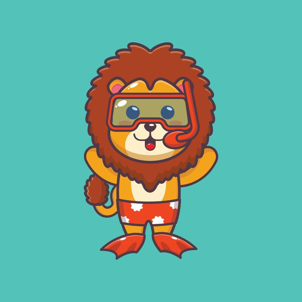 illustration de personnage de mascotte de dessin animé mignon lion plongée vecteur