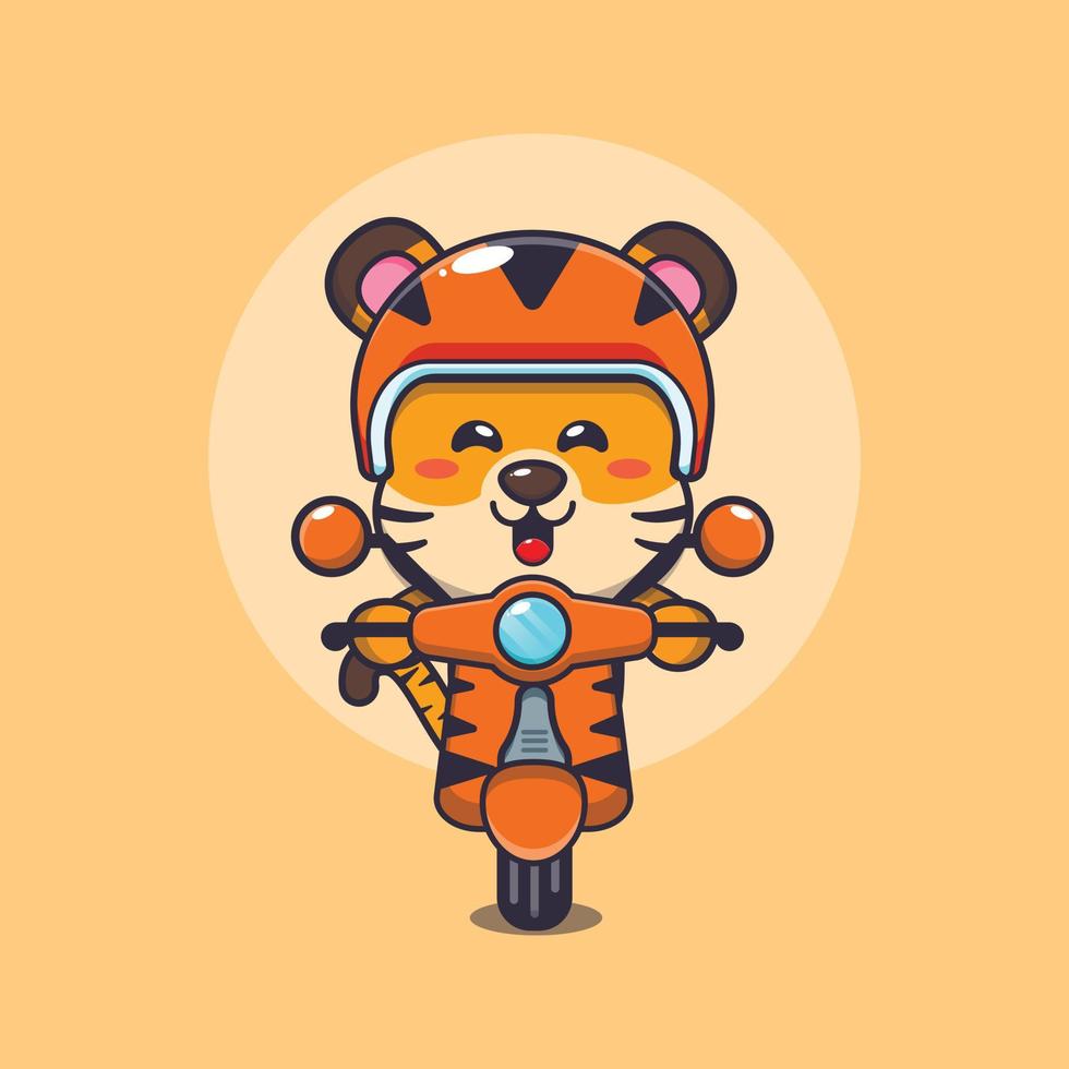 personnage de dessin animé de mascotte de tigre mignon en scooter vecteur