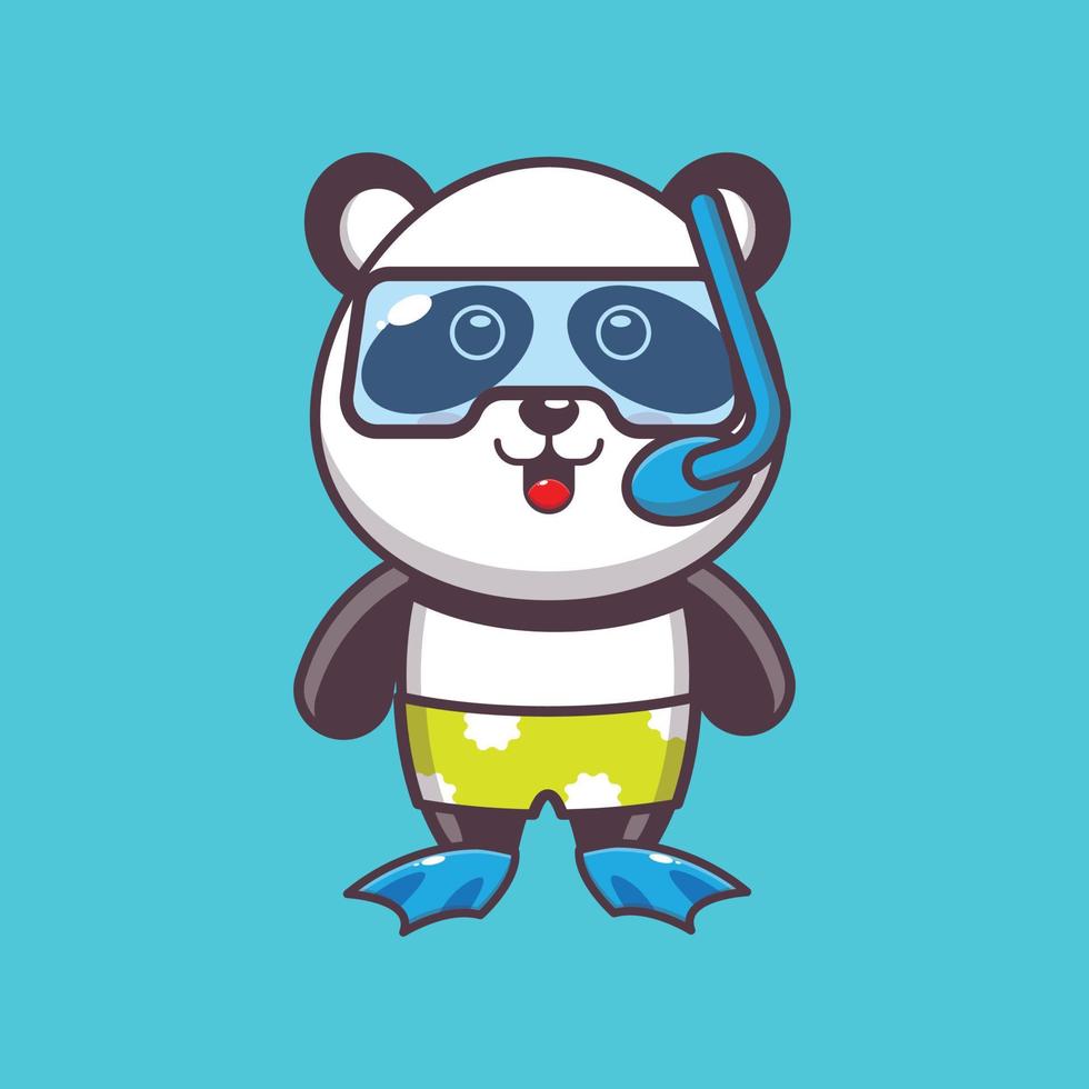 illustration de personnage de mascotte de dessin animé de plongée panda mignon vecteur