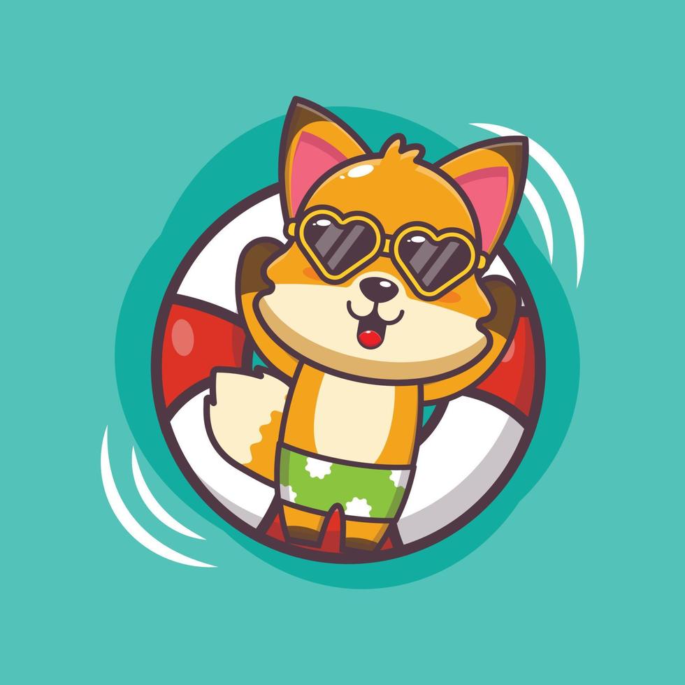 mignon, renard, dessin animé, mascotte, caractère, dans, lunettes soleil, dormir, sur, flotteur vecteur