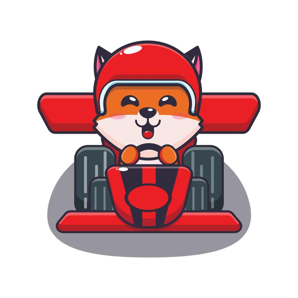 mignon, renard, mascotte, dessin animé, caractère, équitation, course, voiture vecteur