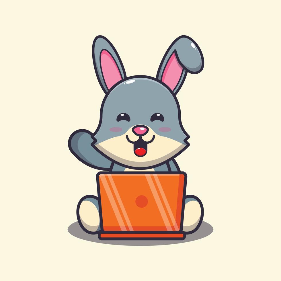 lapin mignon avec illustration vectorielle de dessin animé pour ordinateur portable vecteur