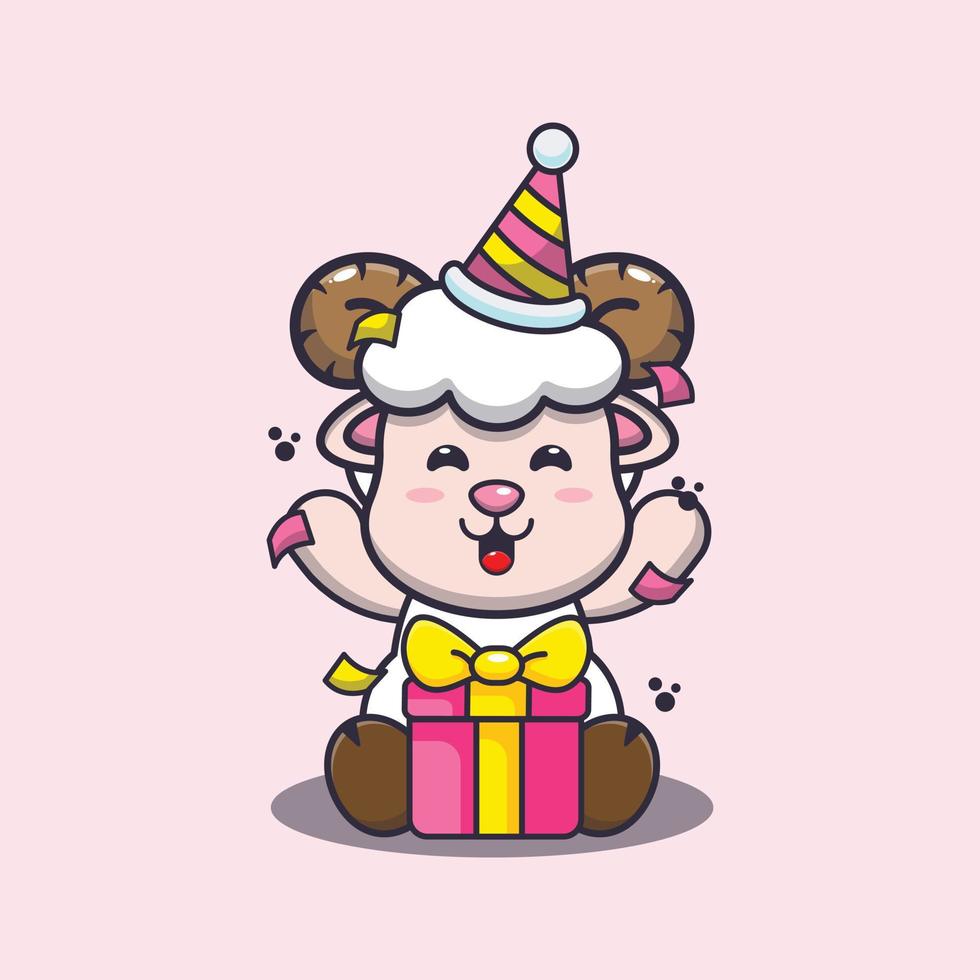 mouton mignon dans l'illustration vectorielle de dessin animé de fête d'anniversaire vecteur