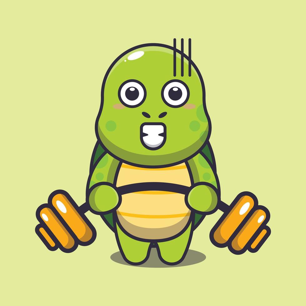 mignon, tortue, levage, barbell, dessin animé, vecteur, illustration vecteur