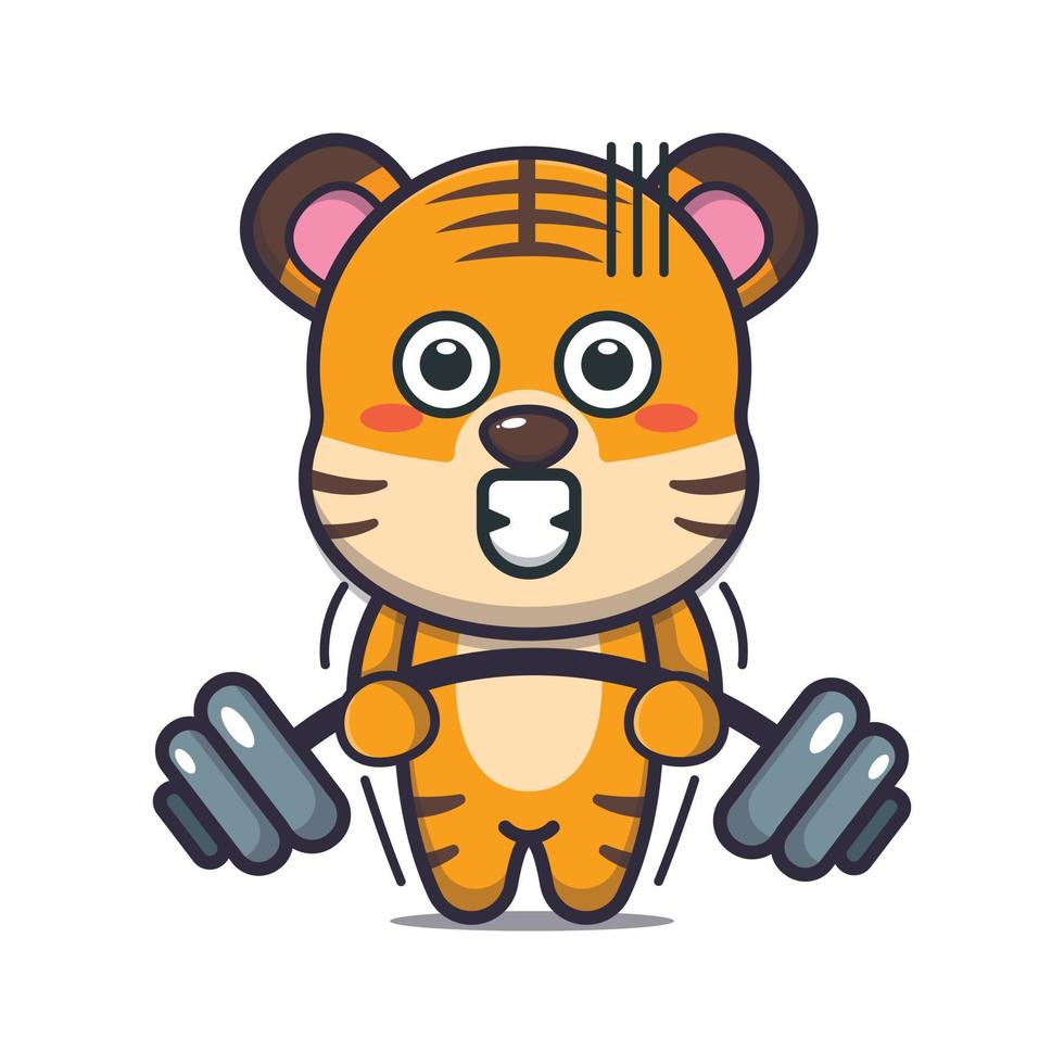 mignon, tigre, levage, barbell, dessin animé, vecteur, illustration vecteur