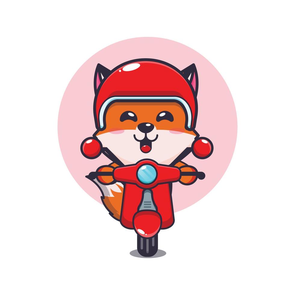 personnage de dessin animé de mascotte de renard mignon en scooter vecteur