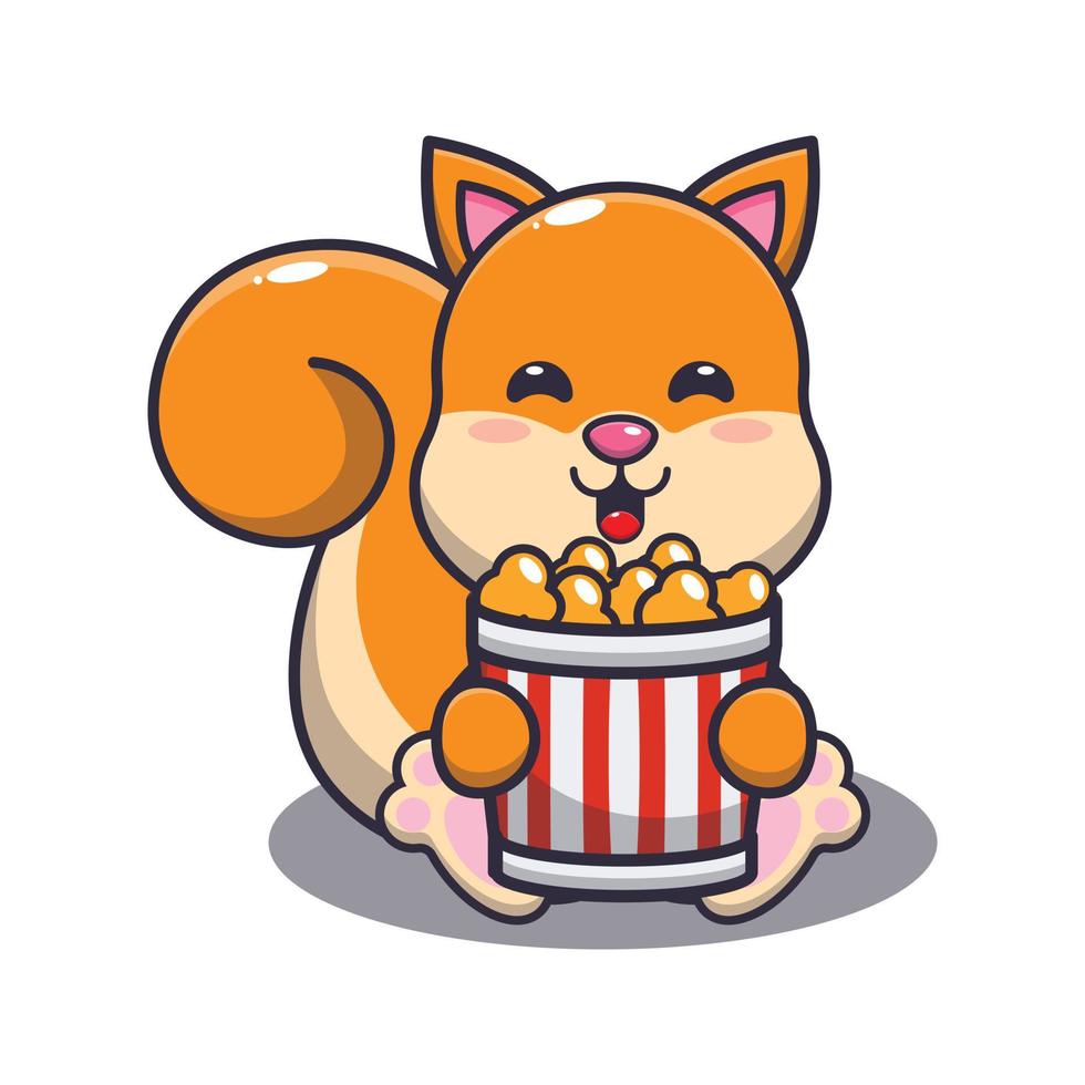 écureuil mignon manger illustration vectorielle de pop-corn dessin animé vecteur