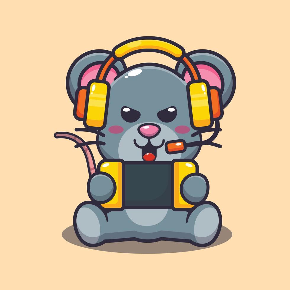 souris mignonne jouant à un jeu illustration vectorielle de dessin animé vecteur