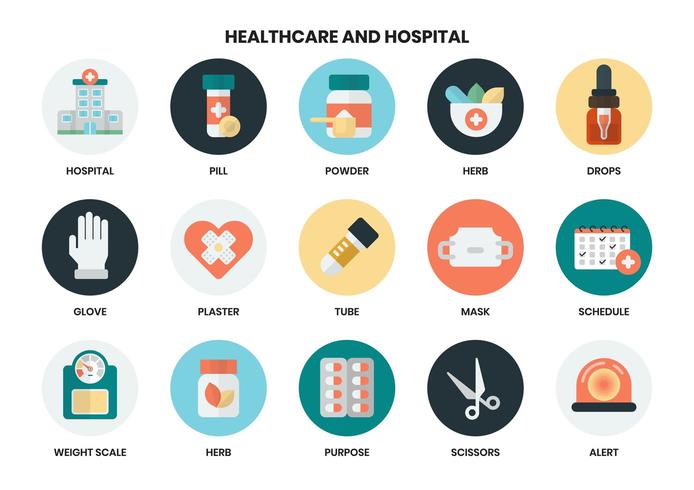 Ensemble d&#39;icônes d&#39;hôpital et de soins de santé vecteur