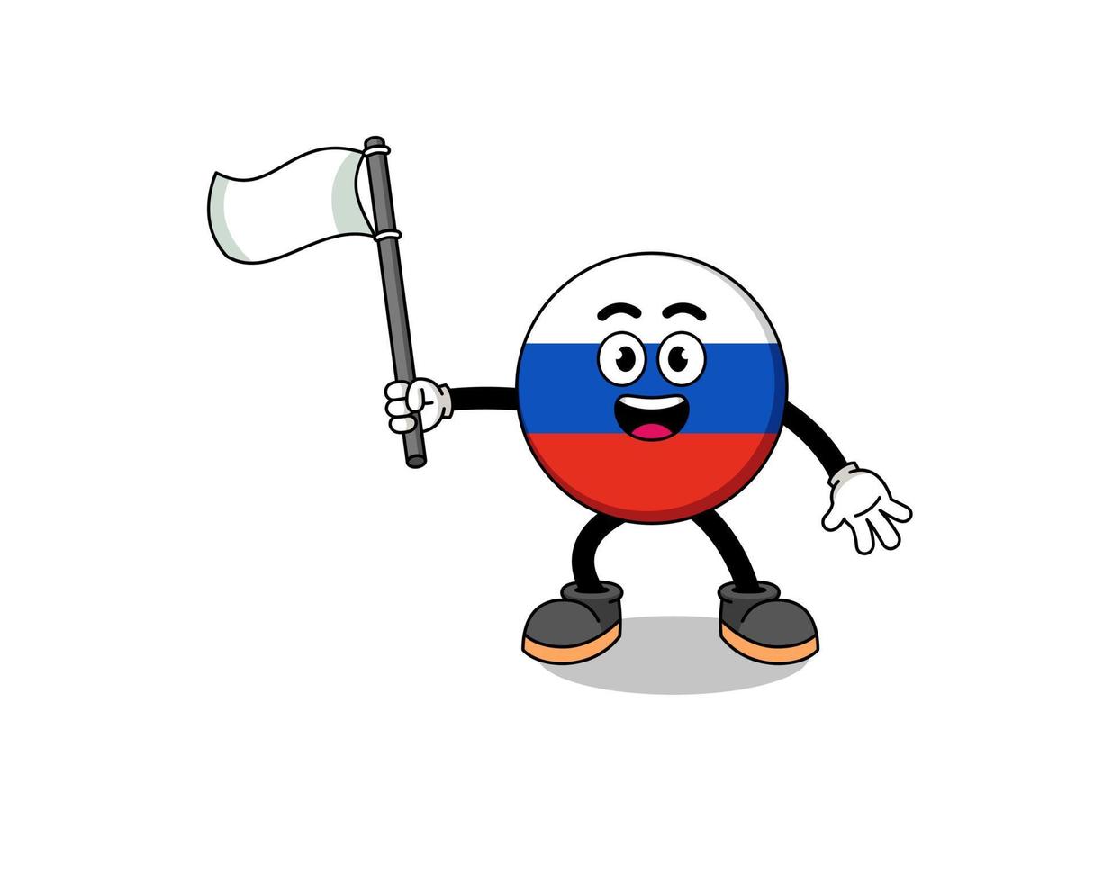 illustration de dessin animé du drapeau de la russie tenant un drapeau blanc vecteur