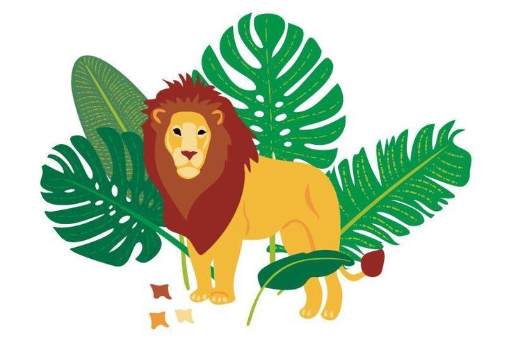 Composition de plat vecteur dessinés à la main avec lion et feuilles