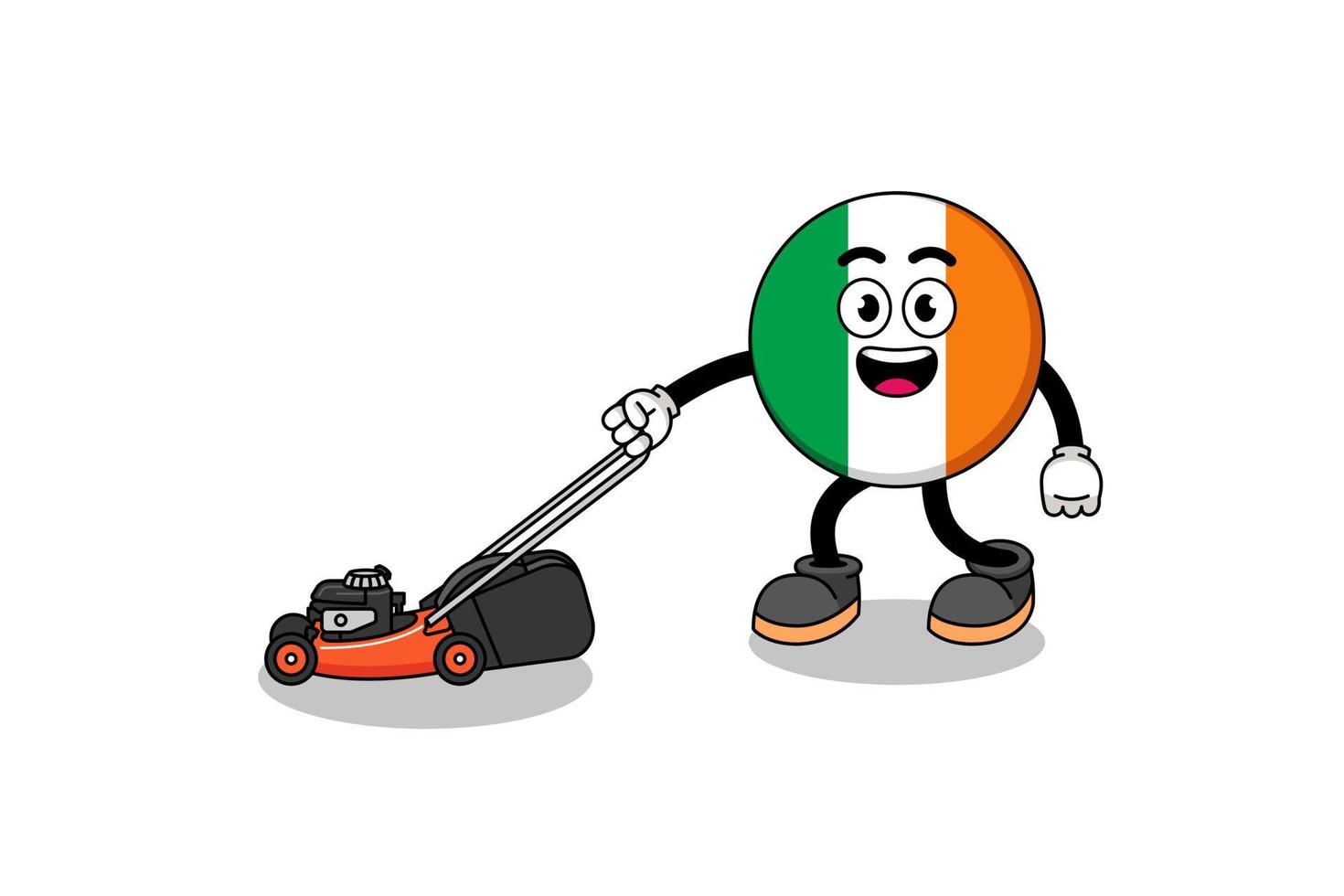 irlande drapeau illustration dessin animé tenant une tondeuse à gazon vecteur