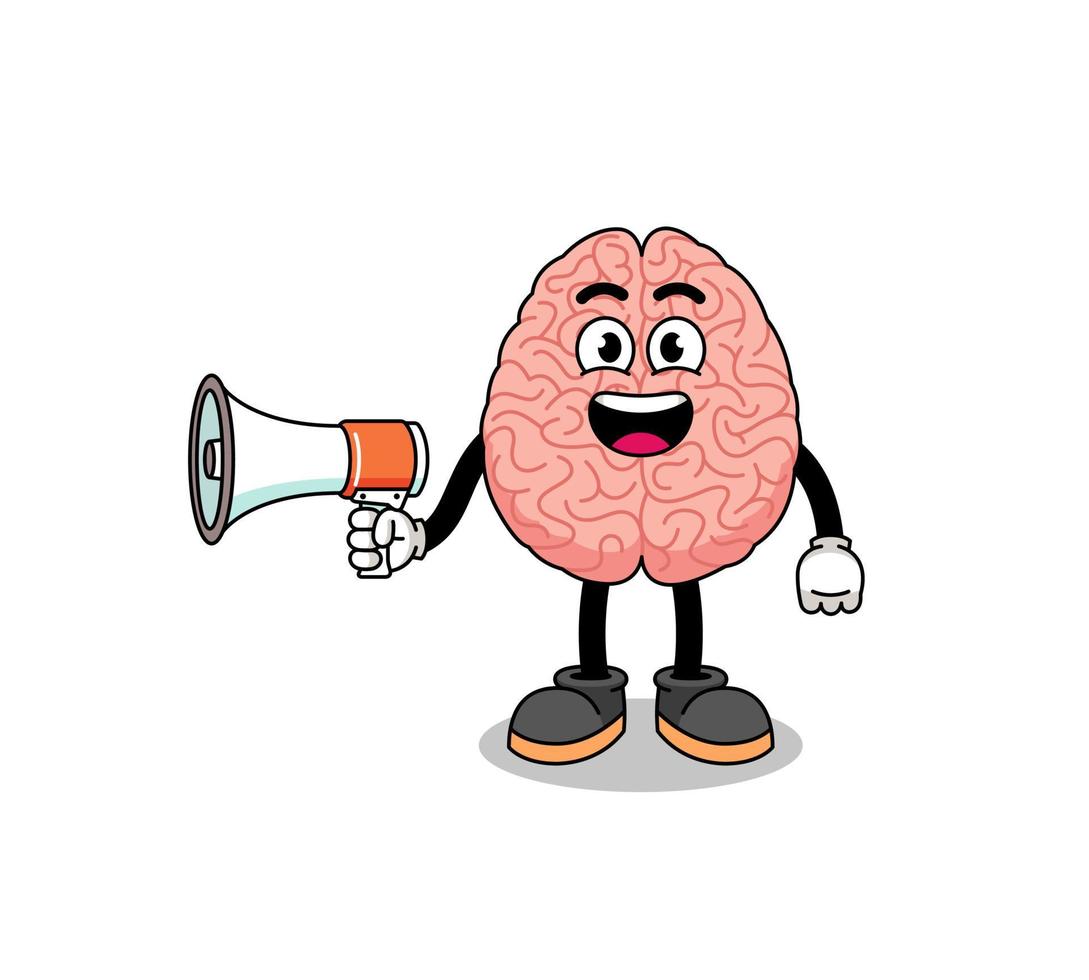 illustration de dessin animé de cerveau tenant un mégaphone vecteur