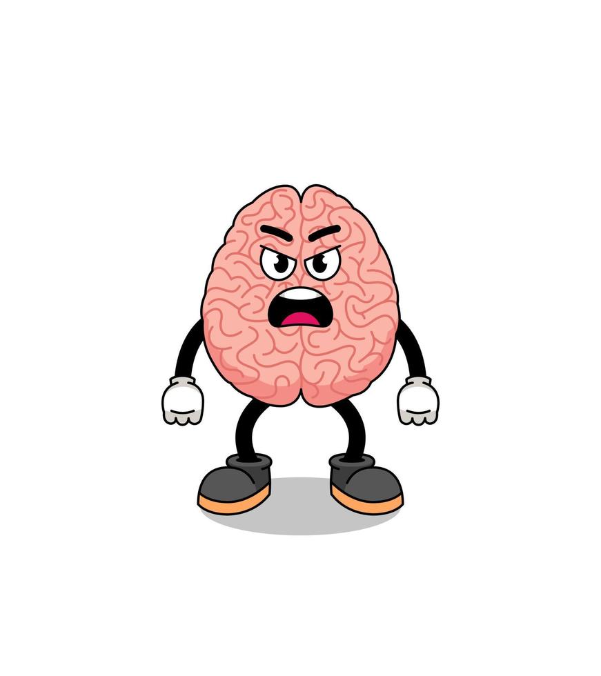 illustration de dessin animé de cerveau avec une expression de colère vecteur