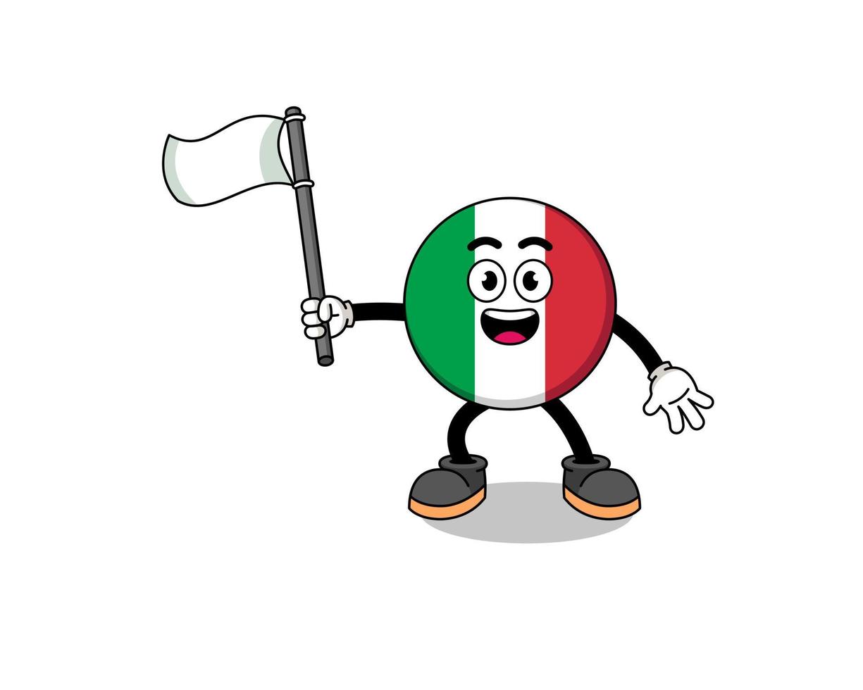 illustration de dessin animé du drapeau italien tenant un drapeau blanc vecteur