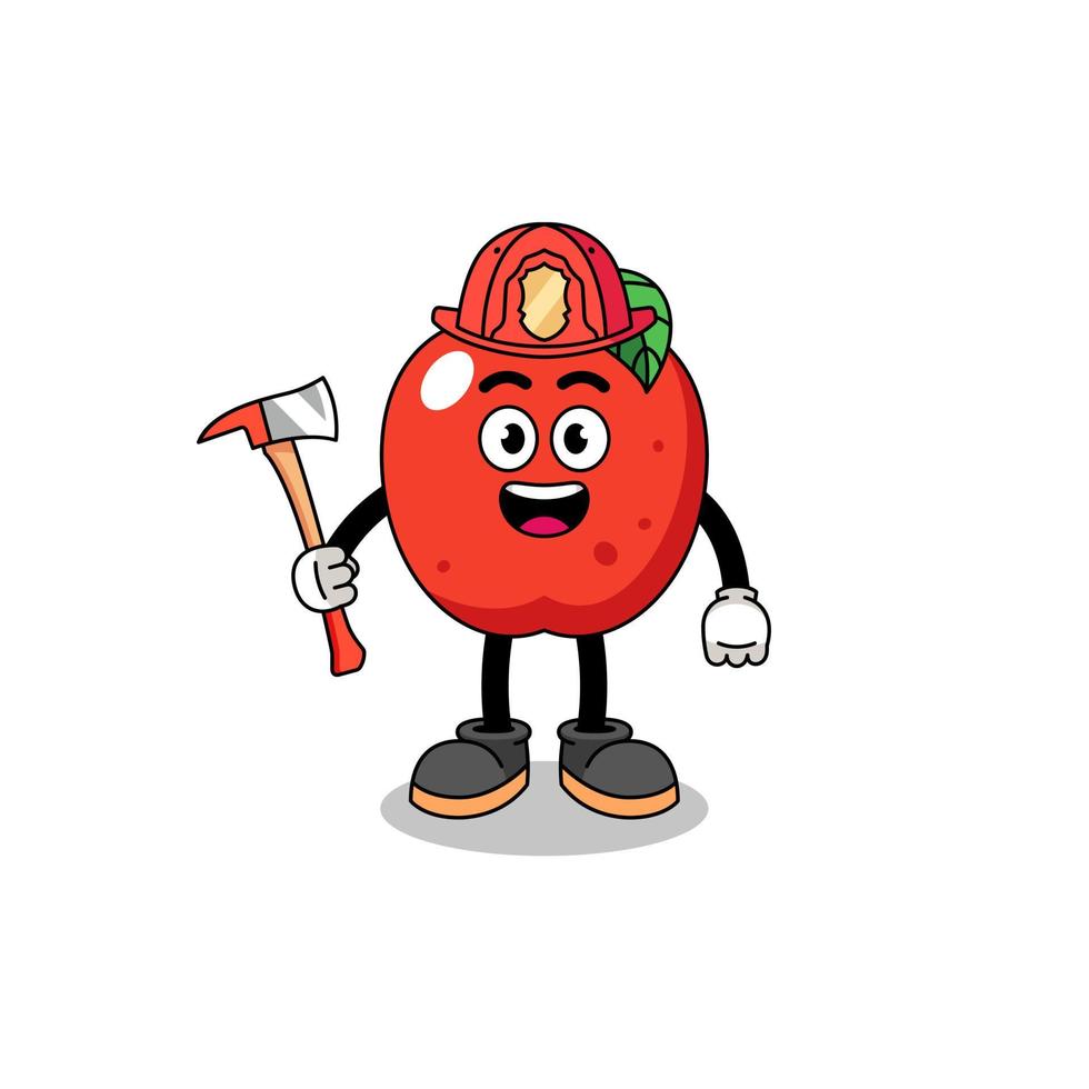 mascotte de dessin animé de pompier pomme vecteur