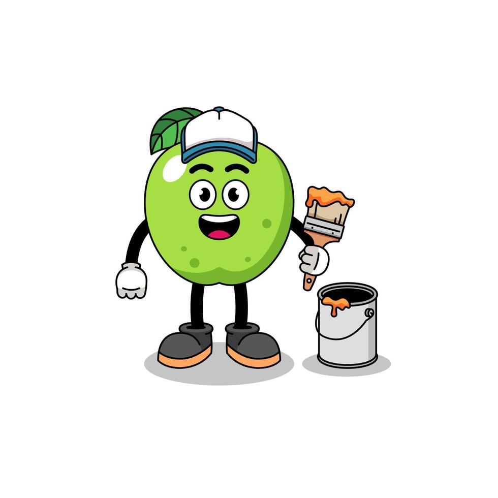 mascotte de personnage de pomme verte en tant que peintre vecteur