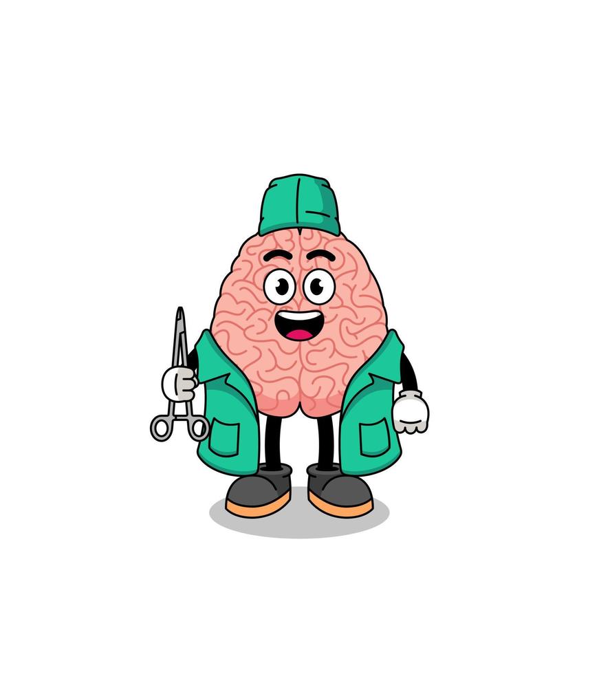 illustration de la mascotte du cerveau en tant que chirurgien vecteur