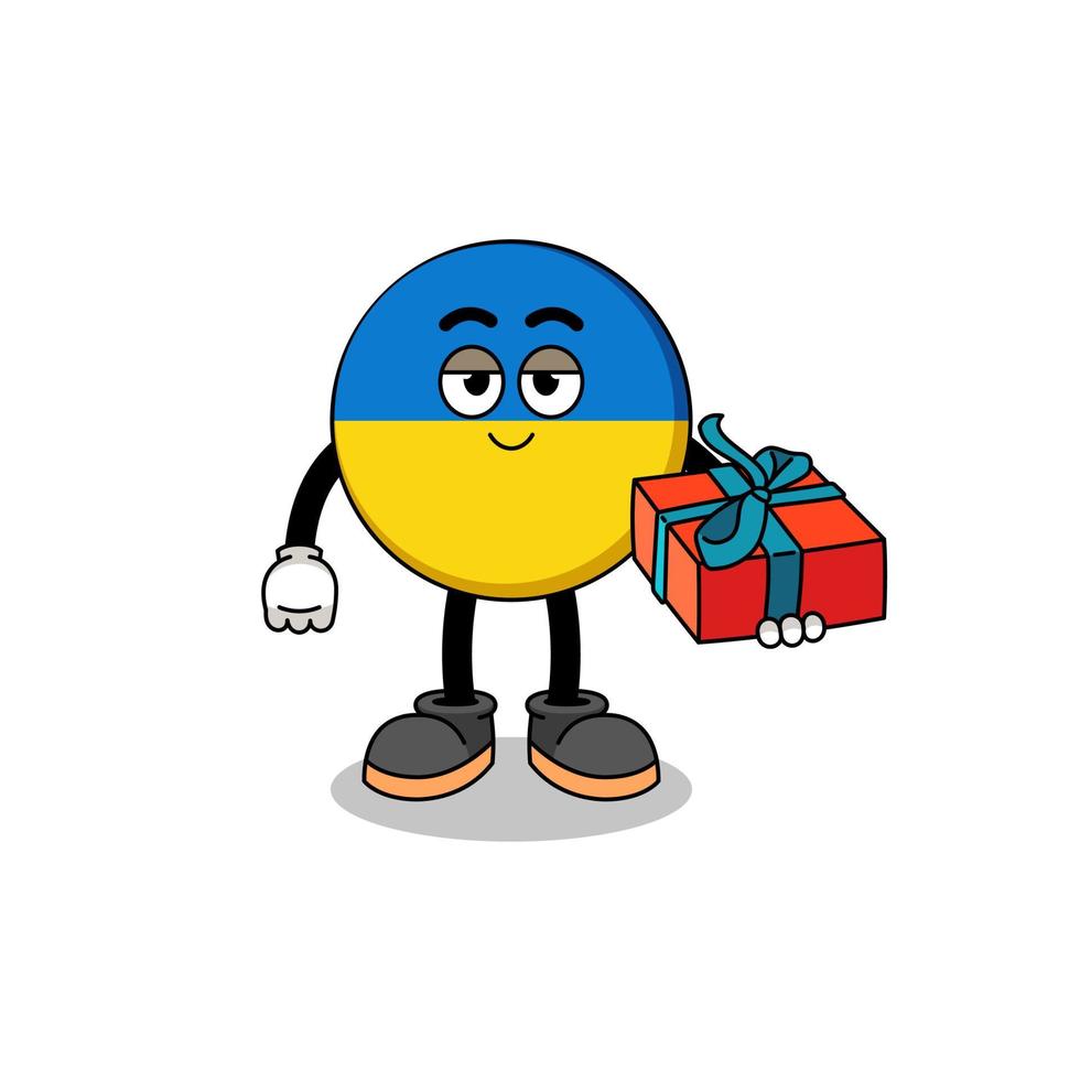 illustration de mascotte drapeau ukraine donnant un cadeau vecteur