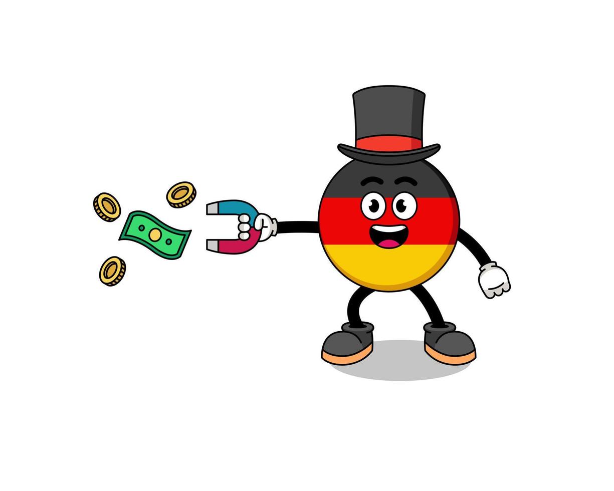 illustration de caractère du drapeau allemand attraper de l'argent avec un aimant vecteur