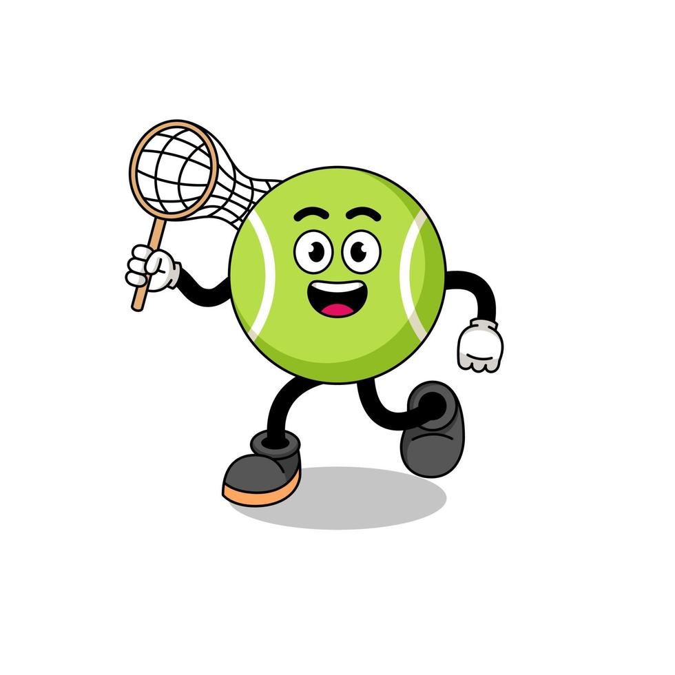 dessin animé de balle de tennis attrapant un papillon vecteur