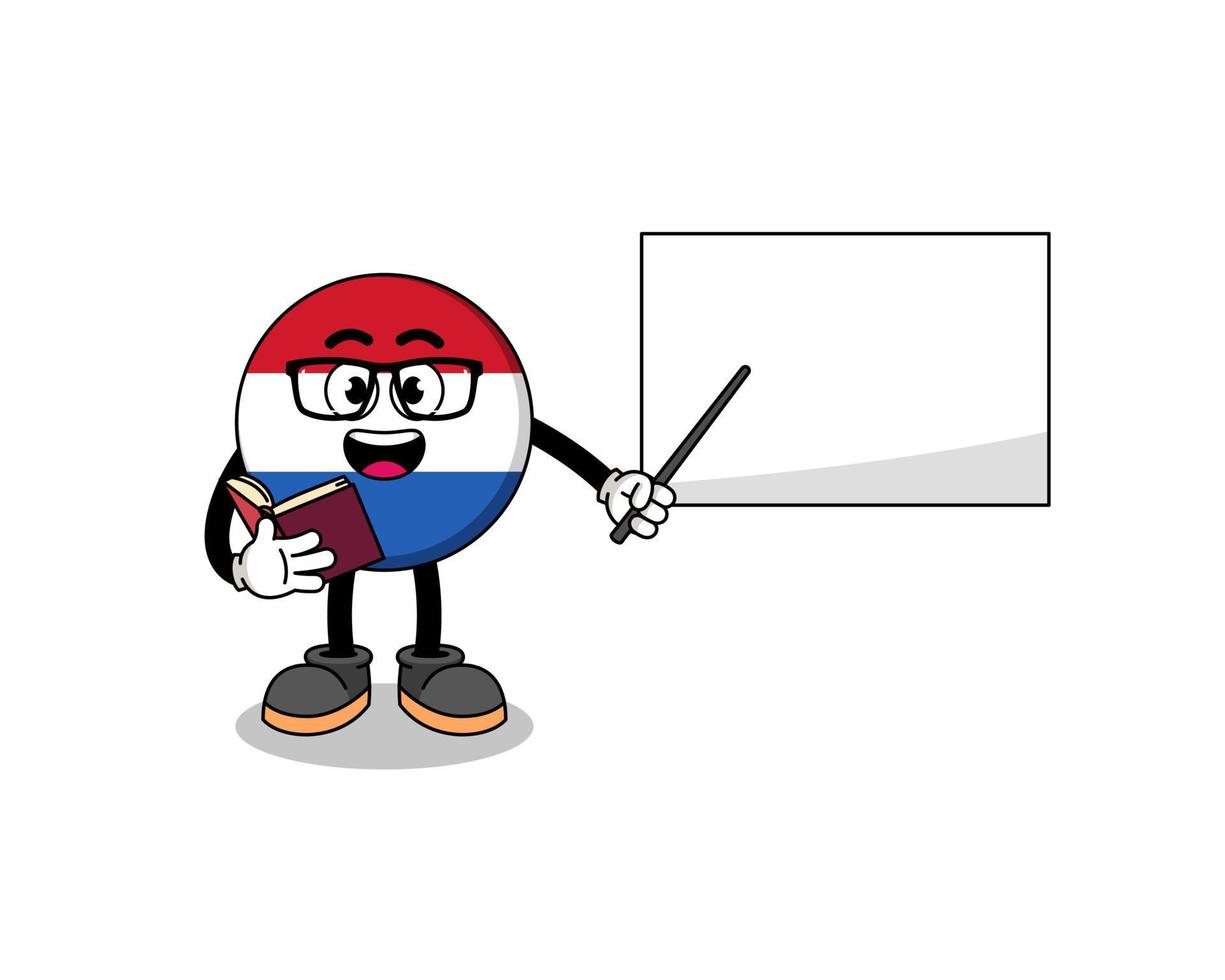 mascotte, dessin animé, de, pays-bas, drapeau, professeur vecteur