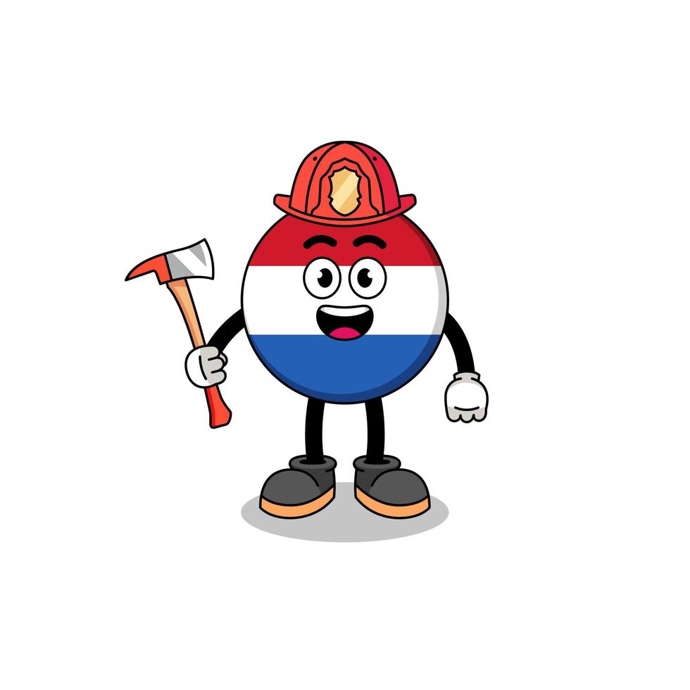 mascotte de dessin animé de pompier drapeau néerlandais vecteur