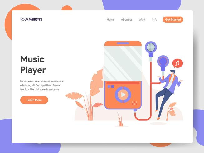 Modèle de page d&#39;atterrissage de Music Player Illustration Concept vecteur