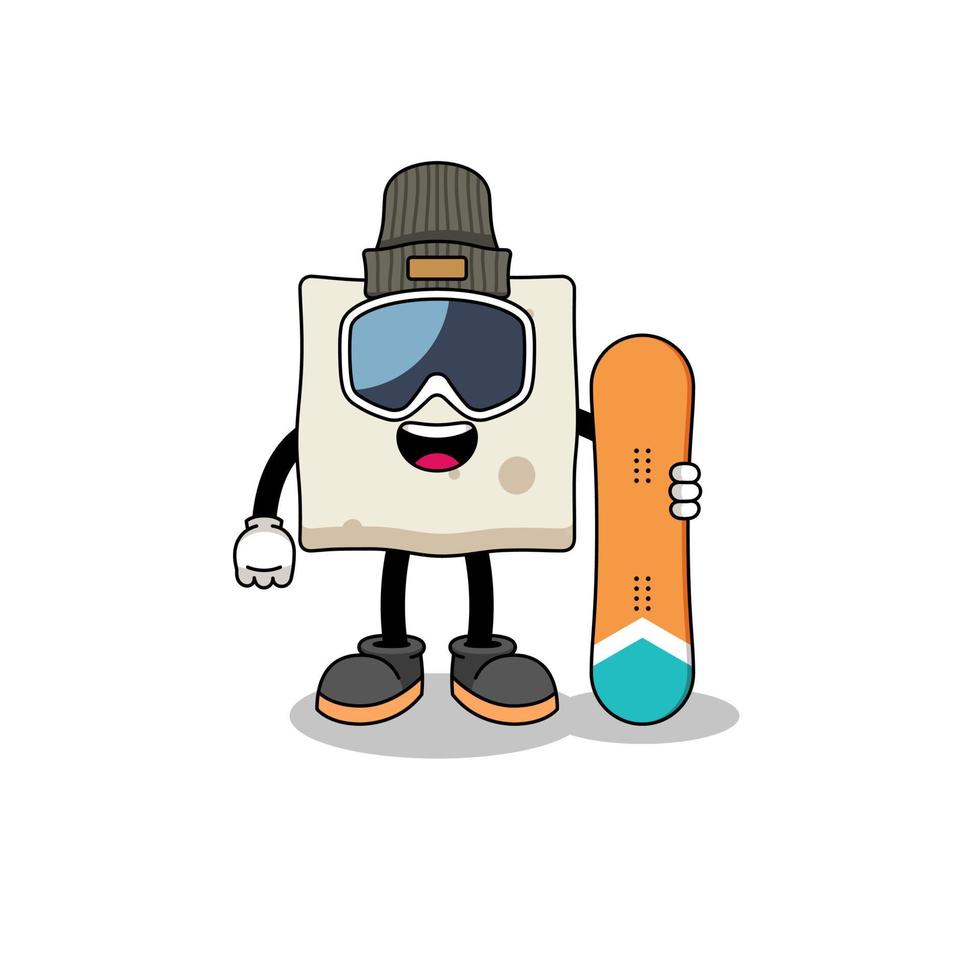 caricature de mascotte de joueur de snowboard tofu vecteur