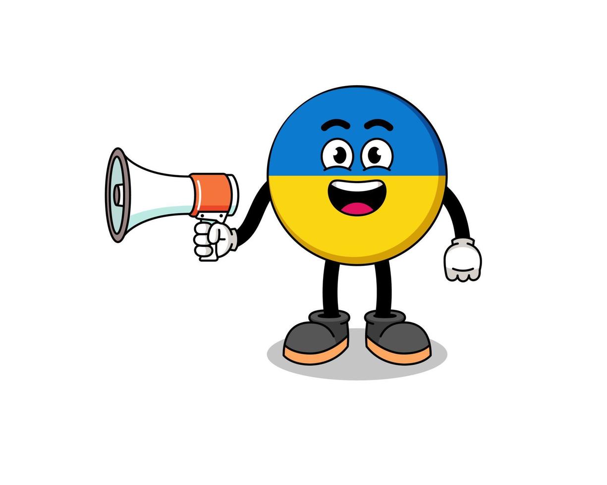 illustration de dessin animé drapeau ukraine tenant un mégaphone vecteur