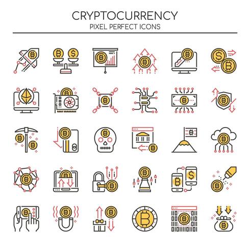 Ensemble d&#39;icônes de crypto-monnaie Duotone Thin Line vecteur