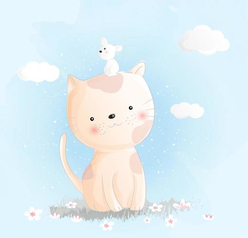 Illustration de style.vector aquarelle chat mignon bébé vecteur