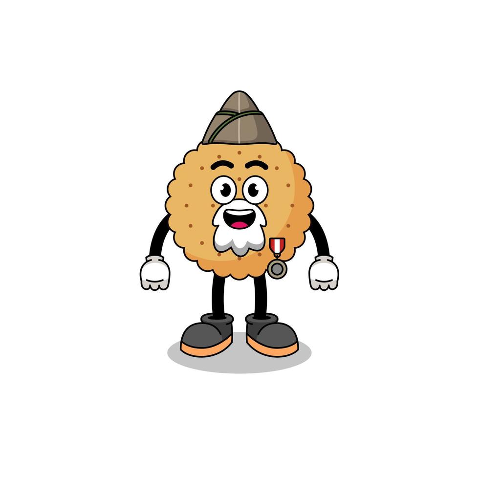 dessin animé de personnage de biscuit rond en tant que vétéran vecteur