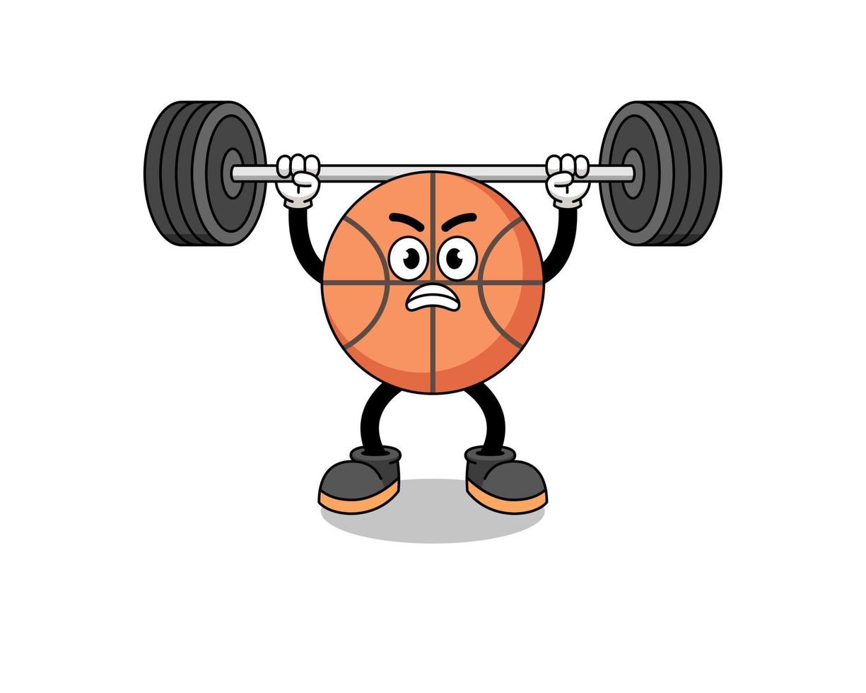 caricature de mascotte de basket-ball soulevant une barre vecteur