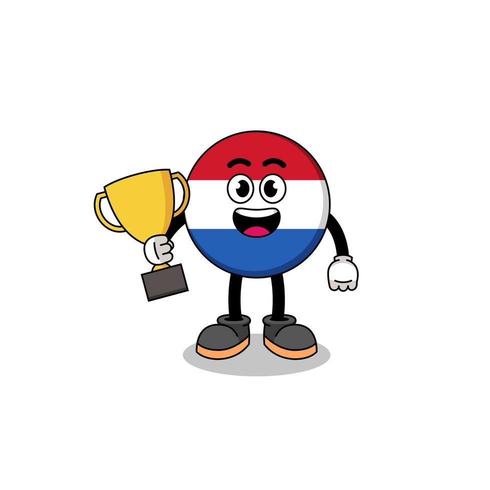 mascotte de dessin animé du drapeau néerlandais tenant un trophée vecteur