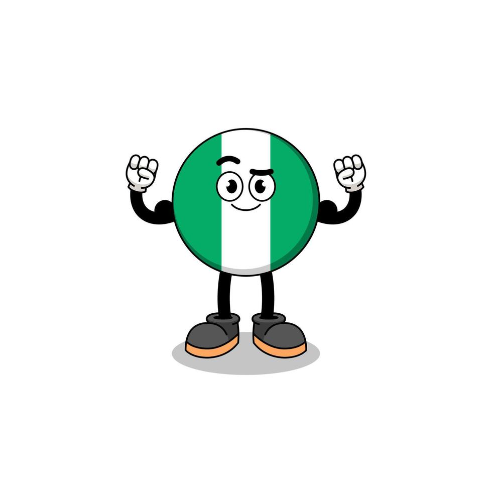 caricature de mascotte du drapeau nigérian posant avec muscle vecteur