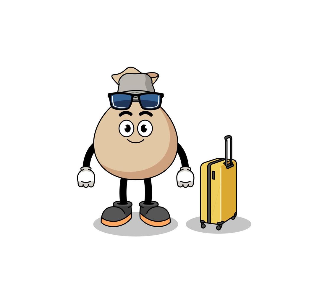 mascotte de sac d'argent faisant des vacances vecteur