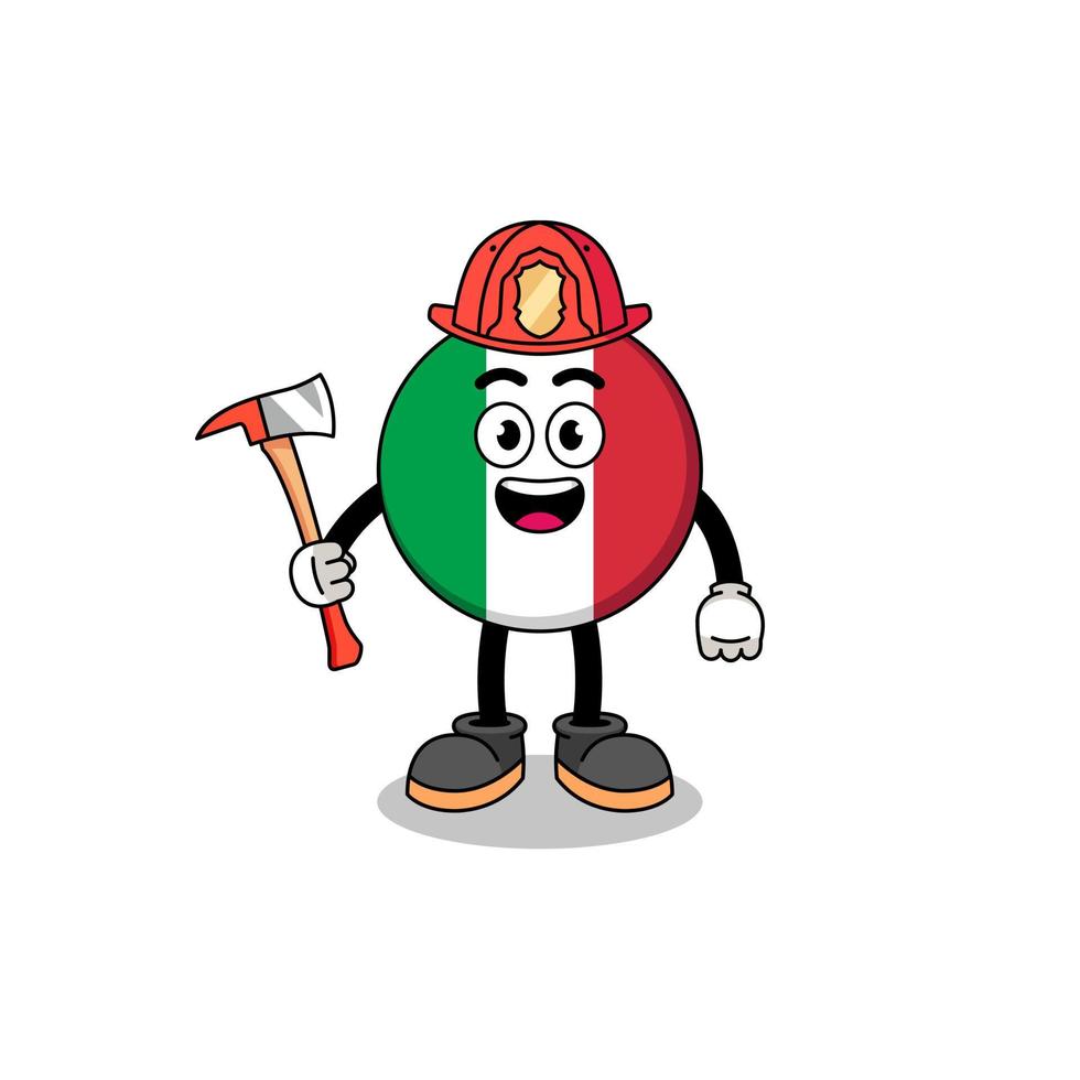 mascotte de dessin animé de pompier drapeau italie vecteur