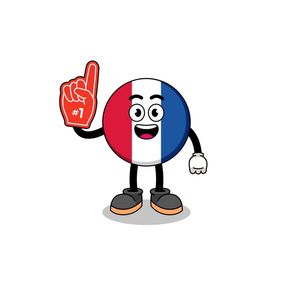 mascotte de dessin animé des fans du drapeau français numéro 1 vecteur