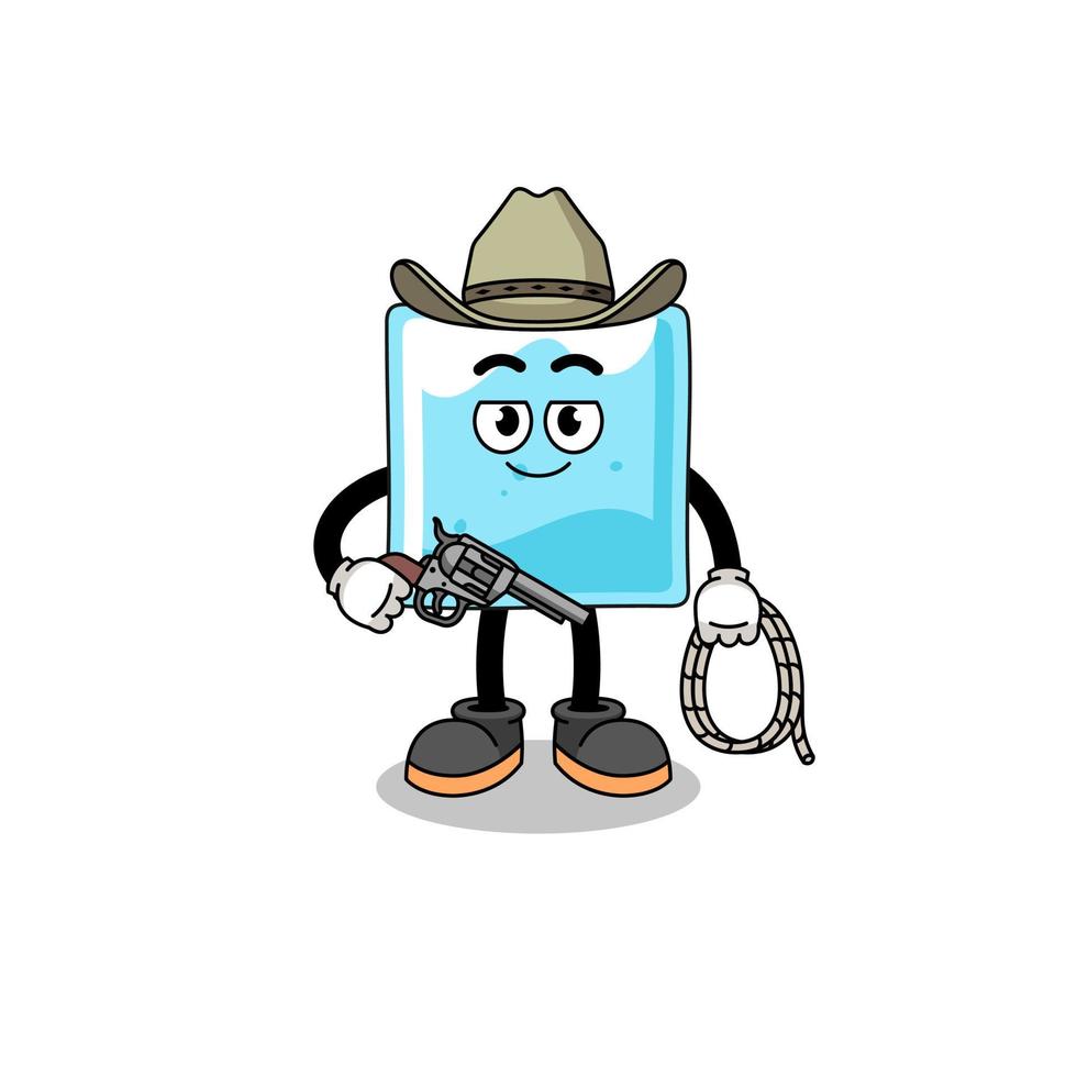 mascotte de personnage de bloc de glace en tant que cow-boy vecteur