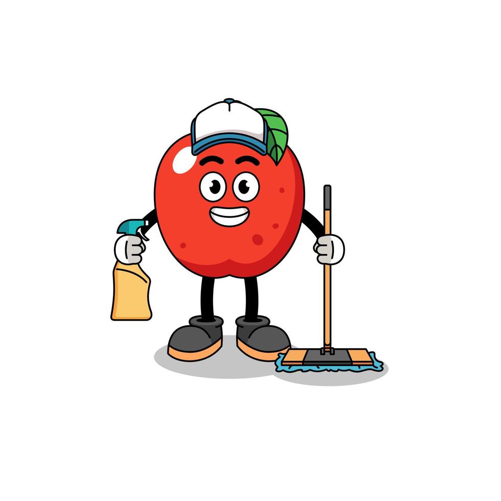 mascotte de personnage de pomme en tant que service de nettoyage vecteur