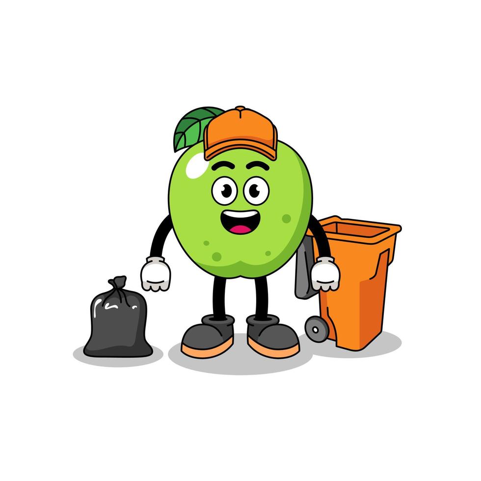 illustration de dessin animé de pomme verte comme éboueur vecteur