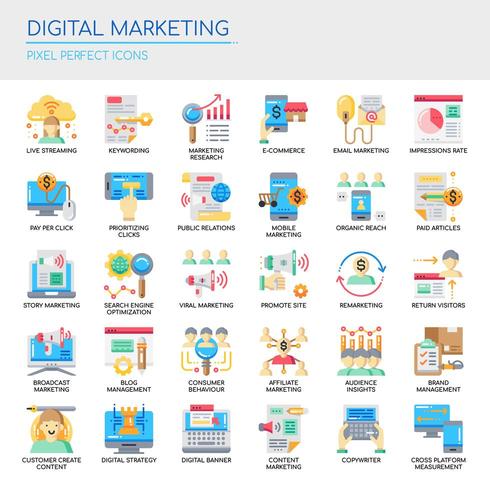 Ensemble d&#39;icônes de marketing numérique couleur plat vecteur