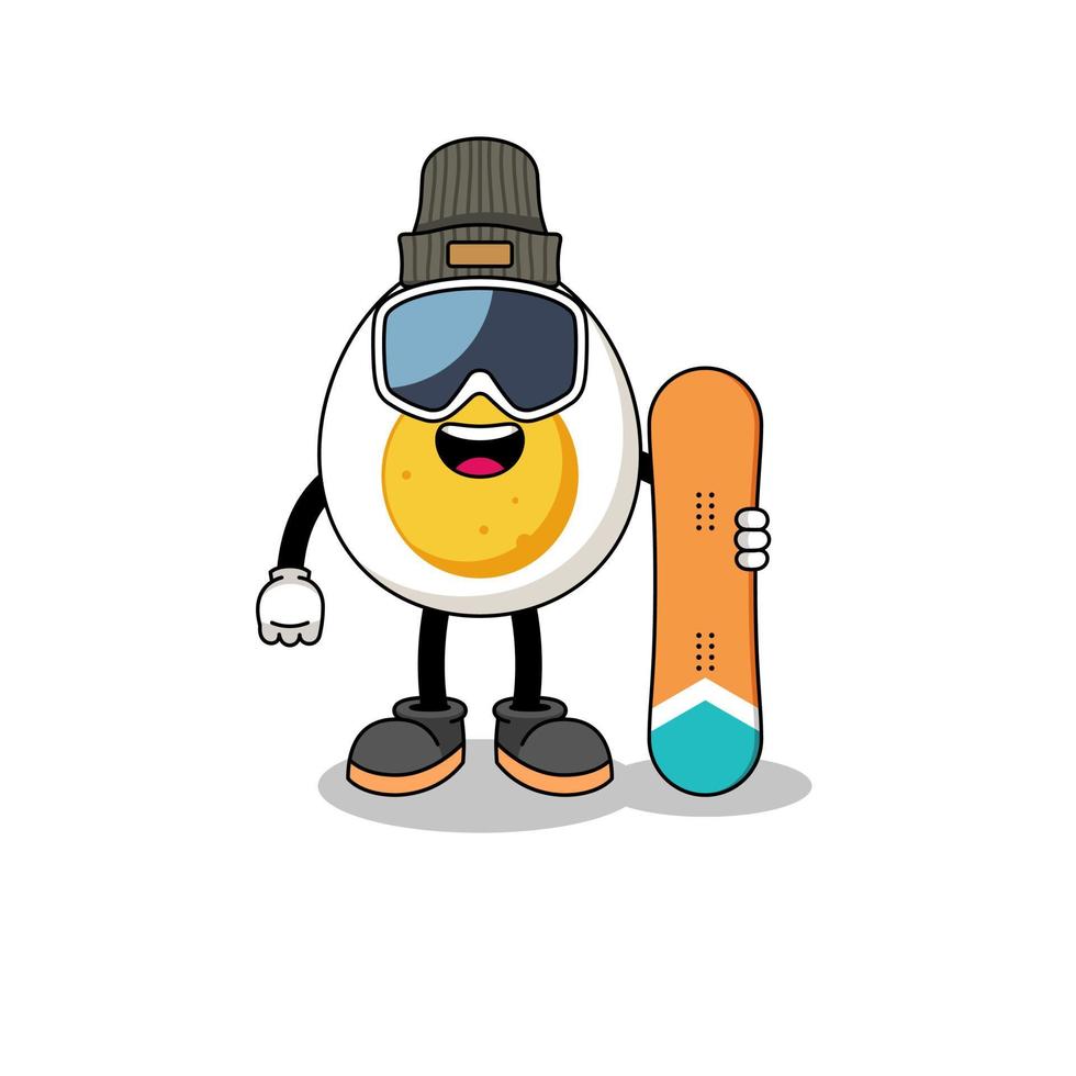 mascotte, dessin animé, de, œuf dur, snowboarder, joueur vecteur