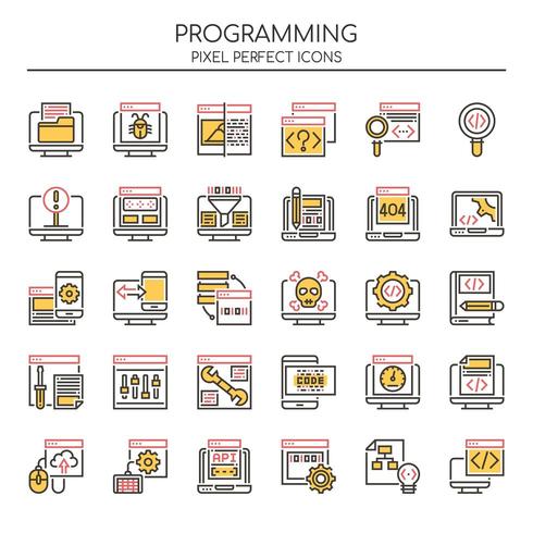 Ensemble d&#39;icônes de programmation de lignes minces Duotone vecteur