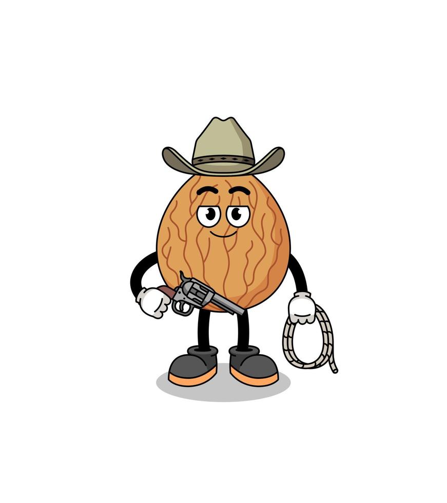 mascotte de personnage d'amande en cow-boy vecteur