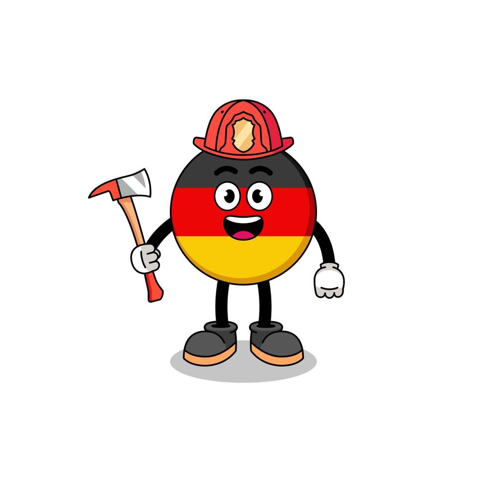 mascotte de dessin animé de pompier drapeau allemagne vecteur