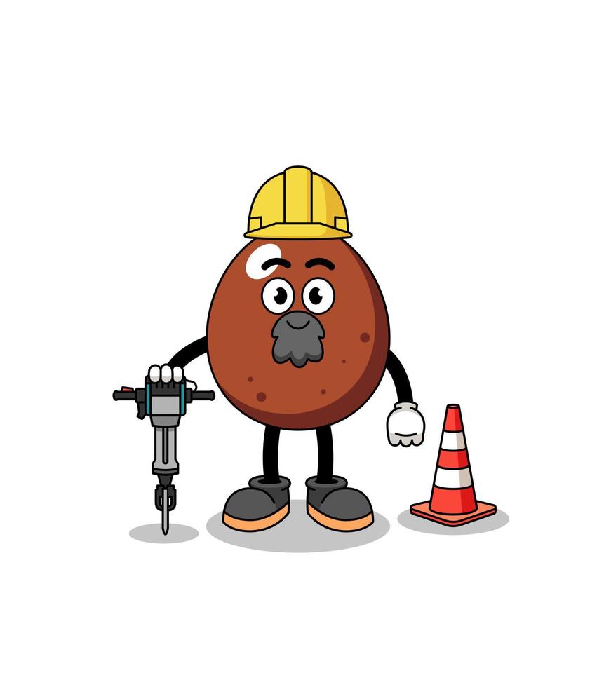 dessin animé de personnage d'oeuf en chocolat travaillant sur la construction de routes vecteur