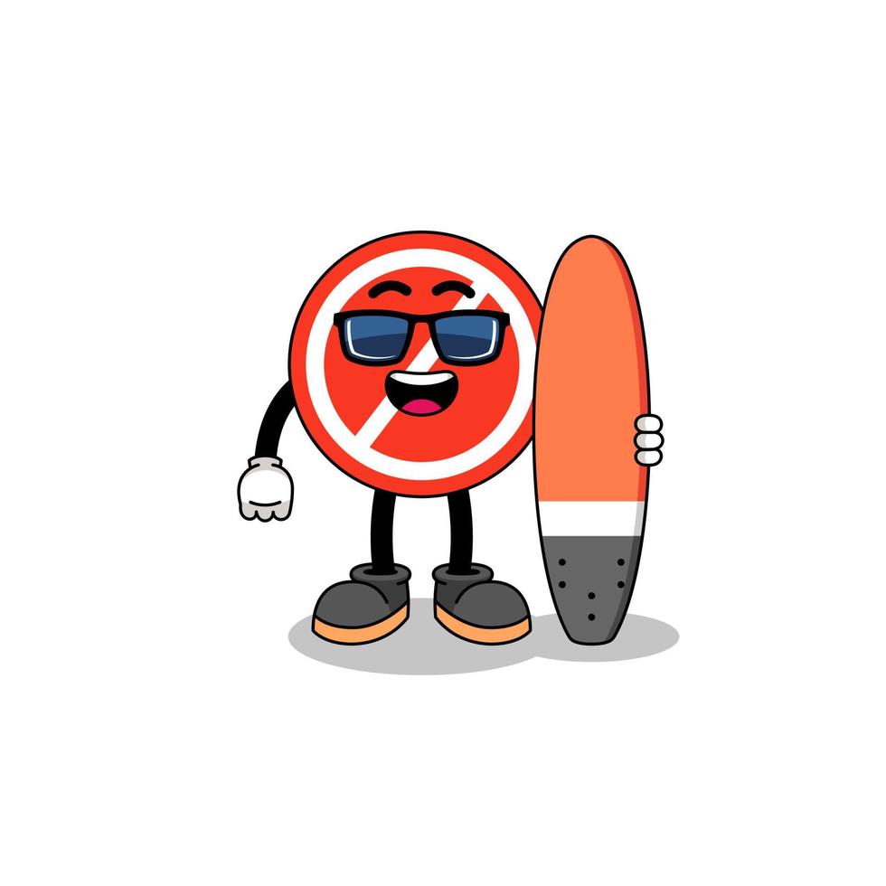 caricature de mascotte de panneau d'arrêt en tant que surfeur vecteur