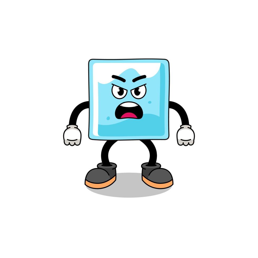 illustration de dessin animé de bloc de glace avec une expression de colère vecteur
